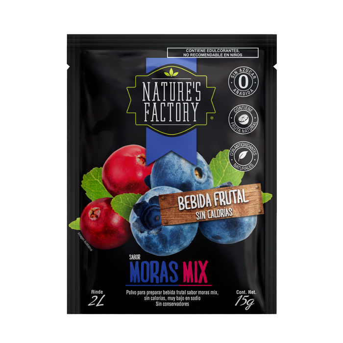 Nature’s Factory • Bebida Frutal en Polvo Sabor Moras Mix Sin Calorías / 10 pzas.