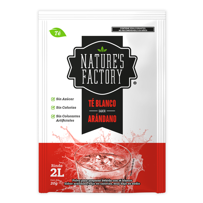 Nature’s Factory • Té Blanco en Polvo Sabor Arándano bajo en Calorías / 10 pzas.