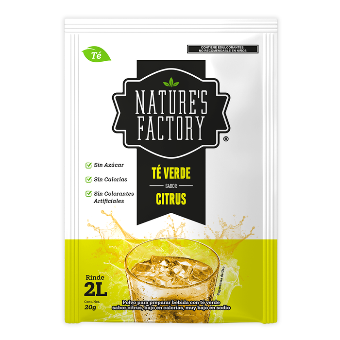Nature’s Factory • Té Verde en Polvo Sabor Citrus bajo en Calorías / 10 pzas.