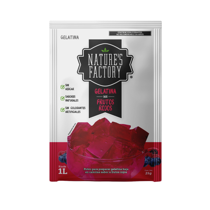 Nature’s Factory • Gelatina en Polvo sabor Frutos Rojos / Pack de 10 pzas