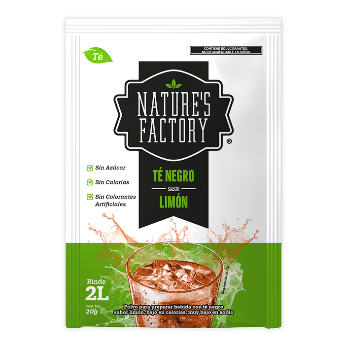 Nature’s Factory • Té Negro en Polvo Sabor Limón bajo en Calorías / 10 pzas.