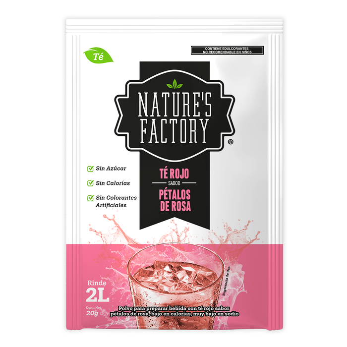 Nature’s Factory • Té Rojo en Polvo Sabor Pétalos de Rosa bajo en Calorías / 10 pzas.