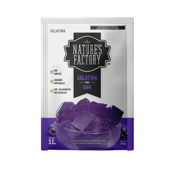 Nature’s Factory • Gelatina en Polvo sabor Uva / Pack de 10 pzas