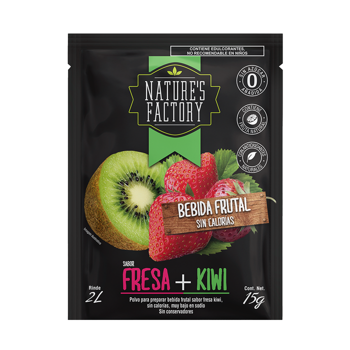 Nature’s Factory • Bebida Frutal en Polvo Sabor Fresa + Kiwi Sin Calorías / 10 pzas.