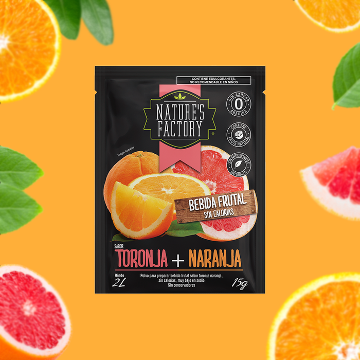 Nature’s Factory • Bebida Frutal en Polvo Sabor Toronja + Naranja Sin Calorías / 10 pzas.