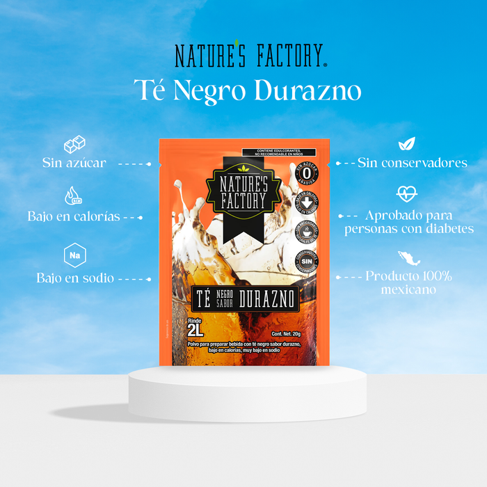 Nature’s Factory • Té Negro en Polvo Sabor Durazno bajo en Calorías / 10 pzas.