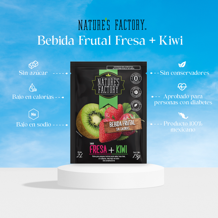 Nature’s Factory • Bebida Frutal en Polvo Sabor Fresa + Kiwi Sin Calorías / 10 pzas.