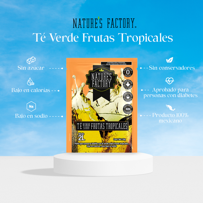 Nature’s Factory • Té Verde en Polvo Sabor Frutas Tropicales bajo en Calorías / 10 pzas.
