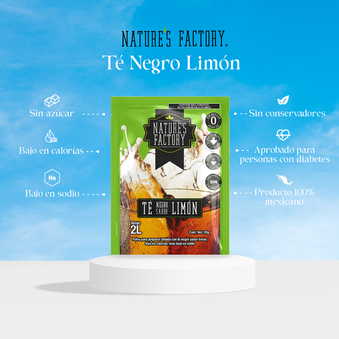 Nature’s Factory • Té Negro en Polvo Sabor Limón bajo en Calorías / 10 pzas.