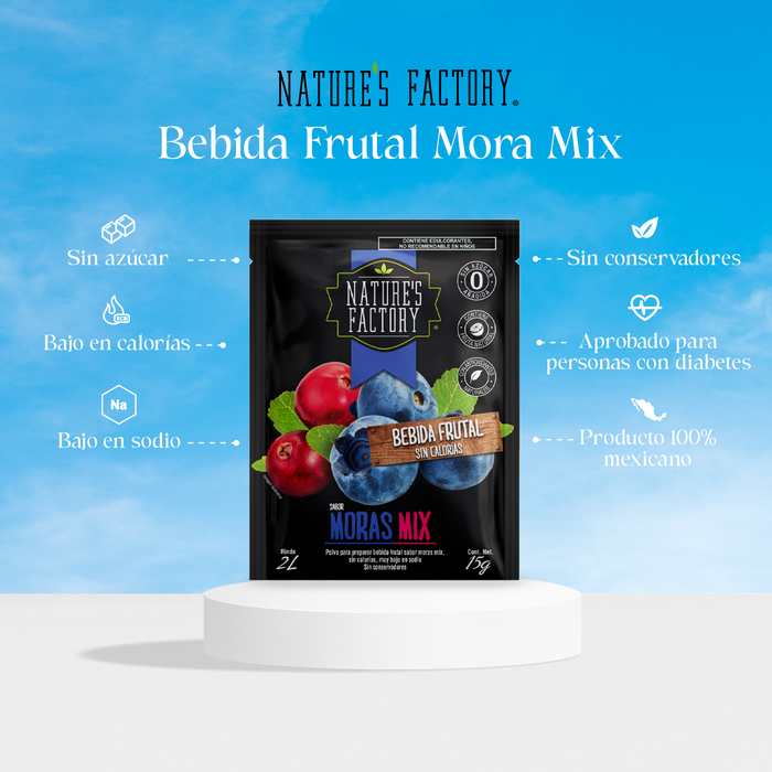 Nature’s Factory • Bebida Frutal en Polvo Sabor Moras Mix Sin Calorías / 10 pzas.