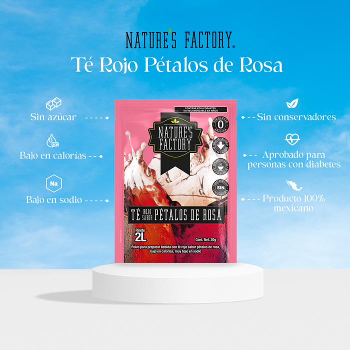 Nature’s Factory • Té Rojo en Polvo Sabor Pétalos de Rosa bajo en Calorías / 10 pzas.