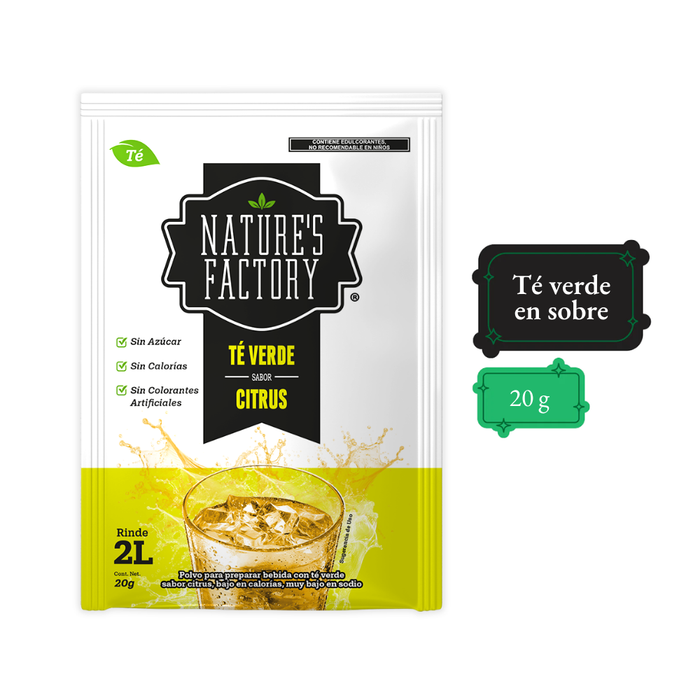 Nature’s Factory • Té Verde en Polvo Sabor Citrus bajo en Calorías / 10 pzas.