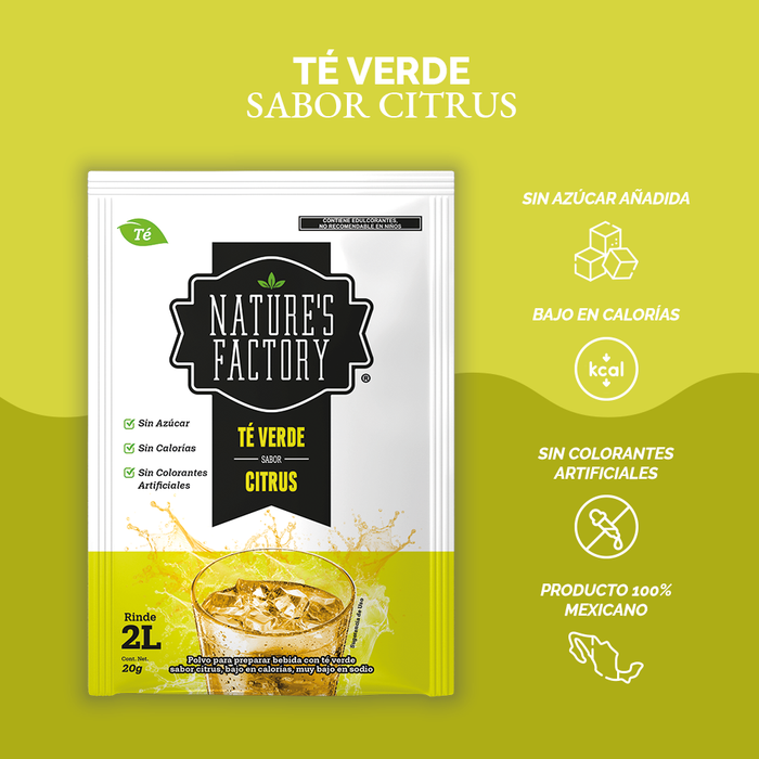 Nature’s Factory • Té Verde en Polvo Sabor Citrus bajo en Calorías / 10 pzas.