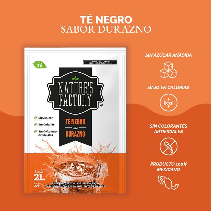 Nature’s Factory • Té Negro en Polvo Sabor Durazno bajo en Calorías / 10 pzas.