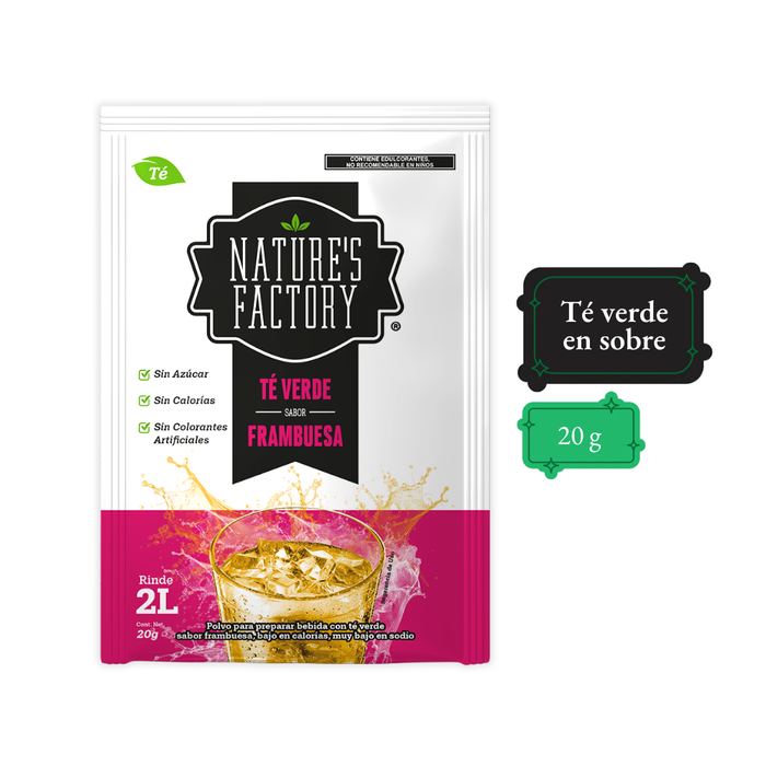 Nature’s Factory • Té Verde en Polvo Sabor Frambuesa bajo en Calorías / 10 pzas.