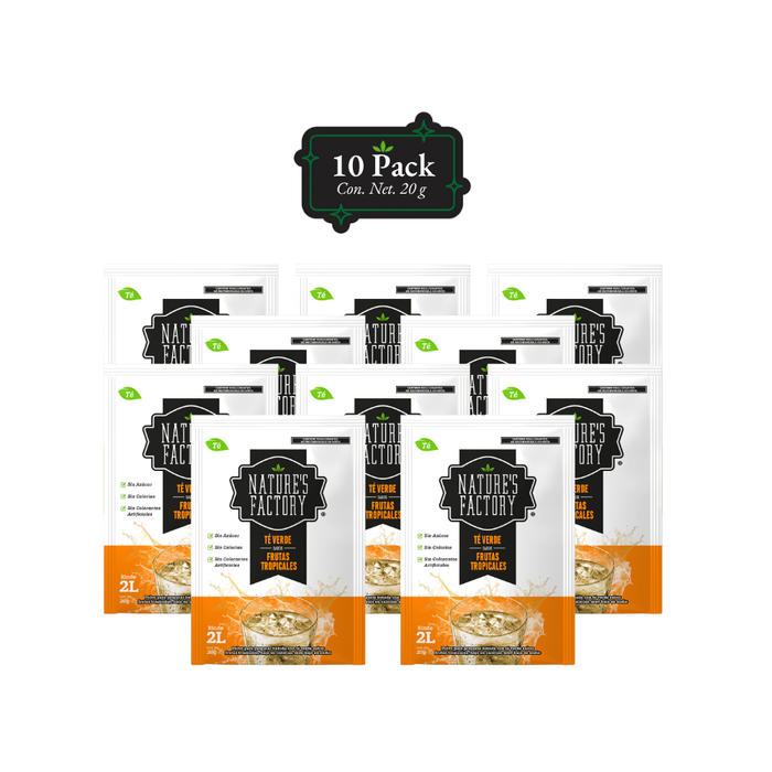 Nature’s Factory • Té Verde en Polvo Sabor Frutas Tropicales bajo en Calorías / 10 pzas.
