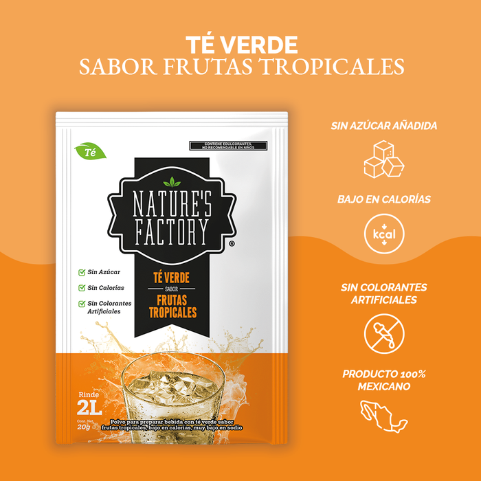 Nature’s Factory • Té Verde en Polvo Sabor Frutas Tropicales bajo en Calorías / 10 pzas.