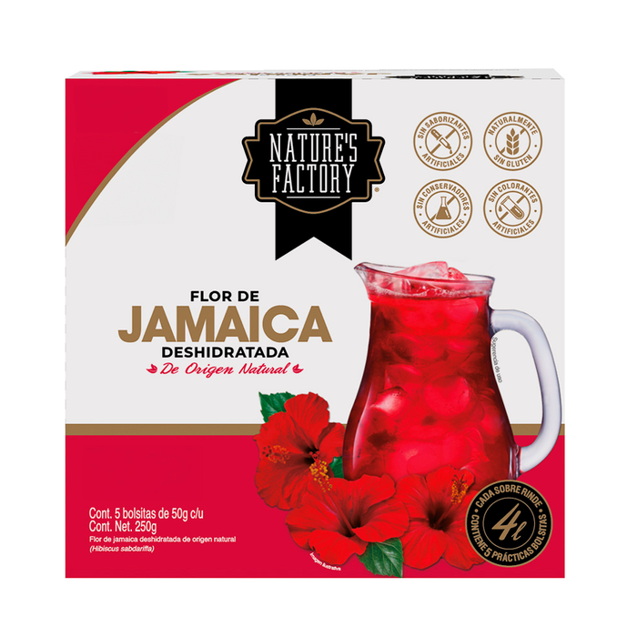 Flor de Jamaica Deshidratada 100% Natural / caja con 5 sachets.