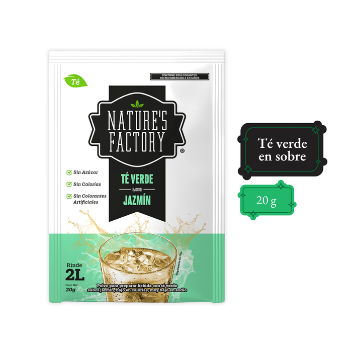 Nature’s Factory • Té Verde en Polvo Sabor Jazmín bajo en Calorías / 10 pzas.