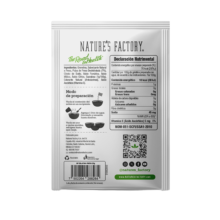 Nature’s Factory • Gelatina en Polvo / 10 piezas sabor Fresa