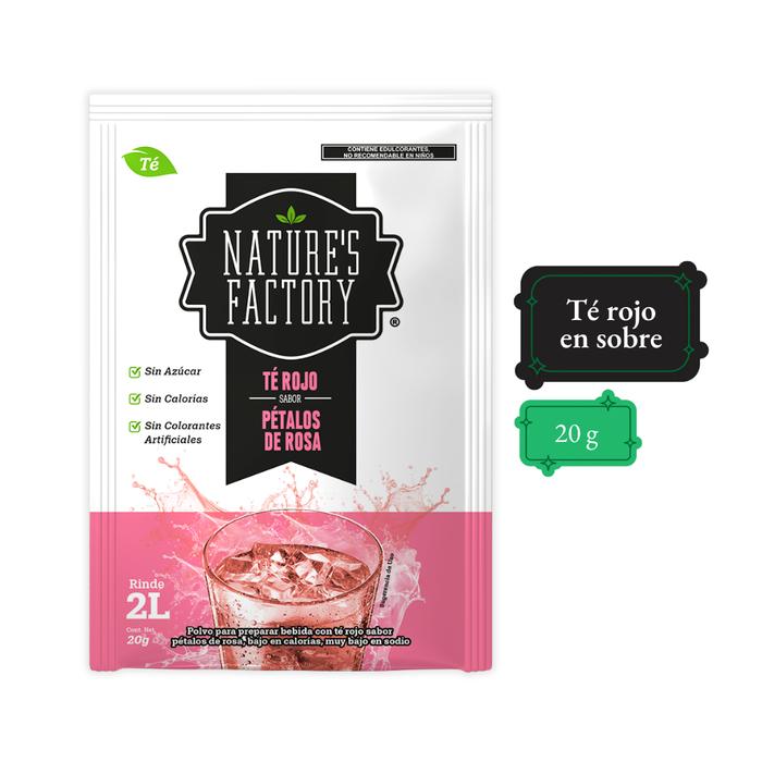 Nature’s Factory • Té Rojo en Polvo Sabor Pétalos de Rosa bajo en Calorías / 10 pzas.