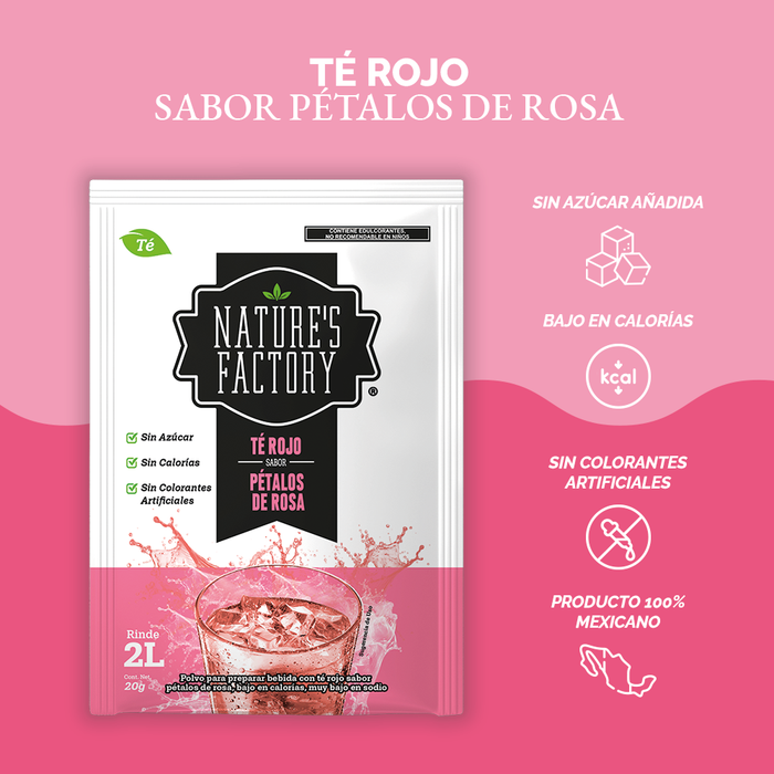 Nature’s Factory • Té Rojo en Polvo Sabor Pétalos de Rosa bajo en Calorías / 10 pzas.