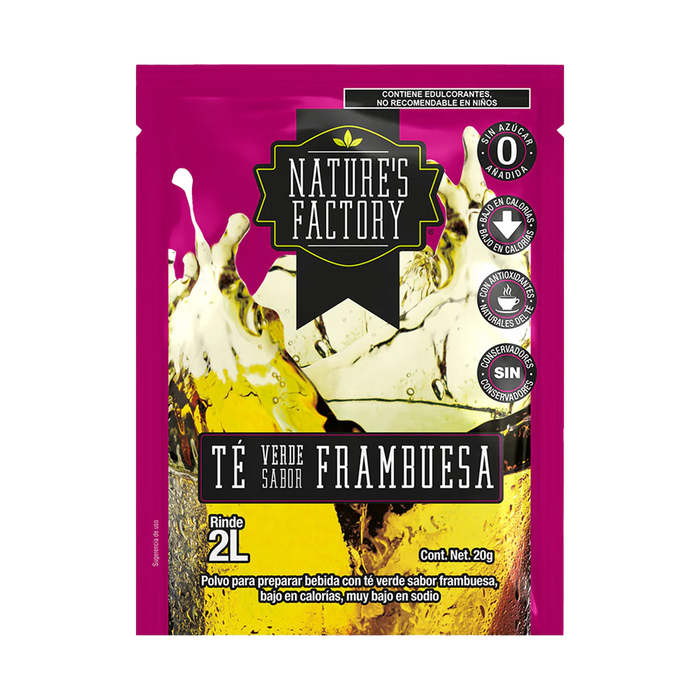 Nature’s Factory • Té Verde en Polvo Sabor Frambuesa bajo en Calorías / 10 pzas.