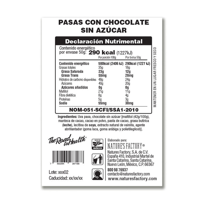 Nature’s Factory • Pasas con Chocolate Sin Azúcar 50g